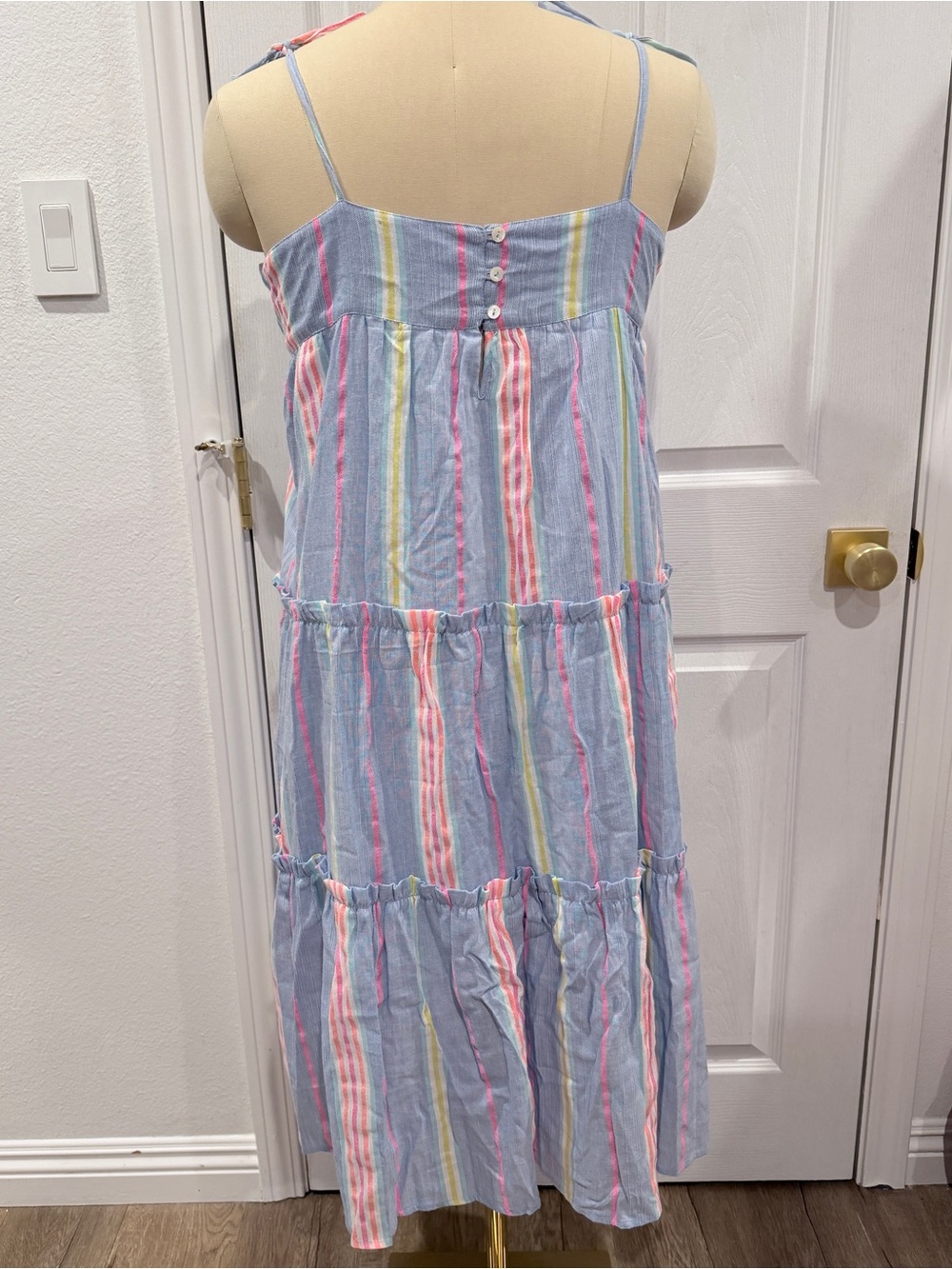 Anthropologie dRA Los Angeles 100% Cotton Light Blue Neon Striped Summer Dress - Picture 7 of 15